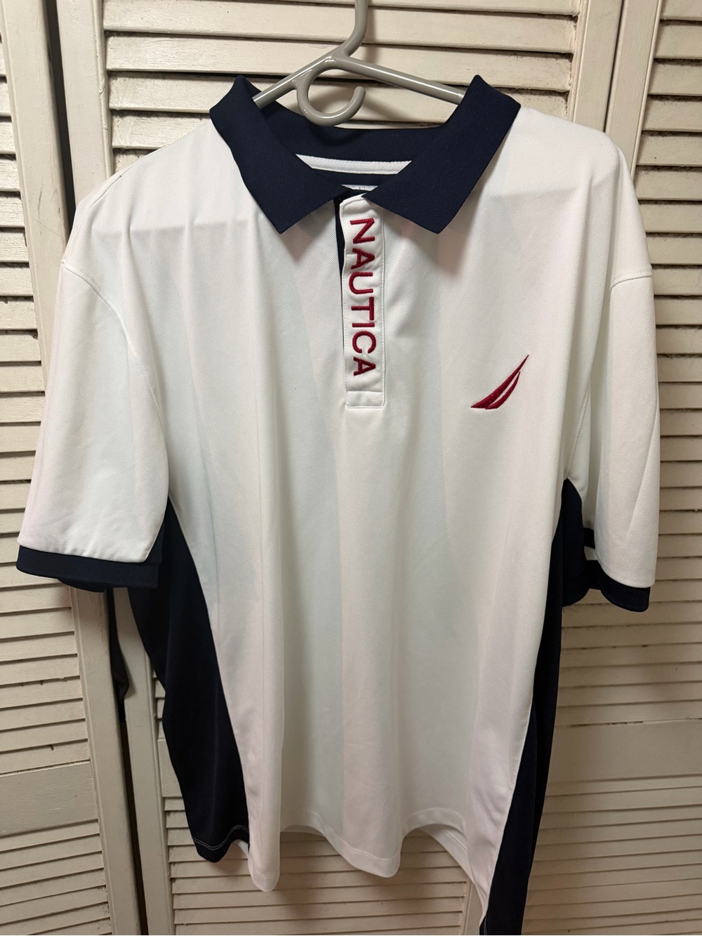 Nautica White Polo with Navy Collar and Red Sail Logo